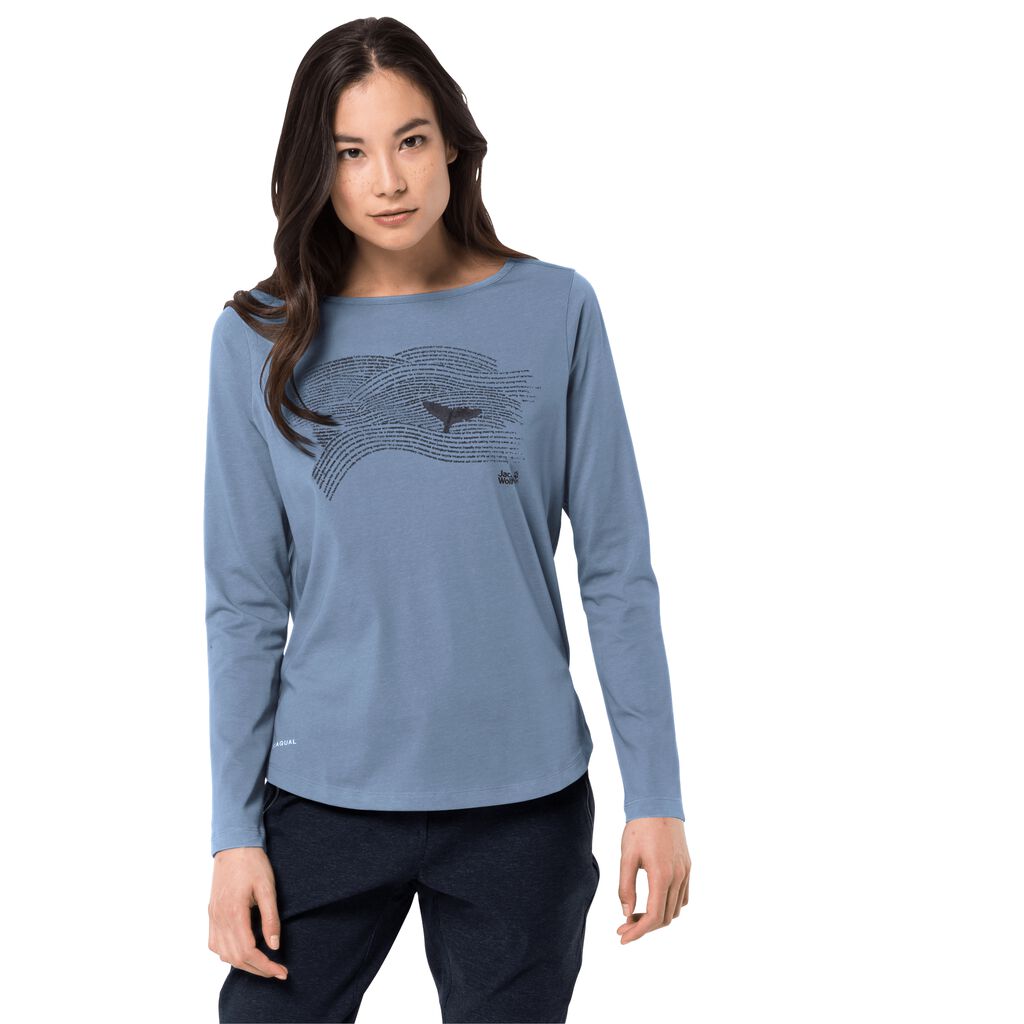 Jack Wolfskin OCEAN FIN LONGSLEEVE φούτερ γυναικεια ανοιχτο μπλε μπλε | GR5316619